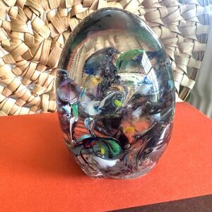 Hand Blown Glass Kaleidoscope Paperweight, Multicolored Art Class Desk Decor